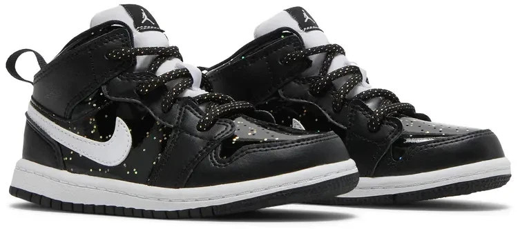 Nike Air Jordan 1 Mid Se (Td) Black White Speckle GLIITTER AV5172-001 SIZE 8C