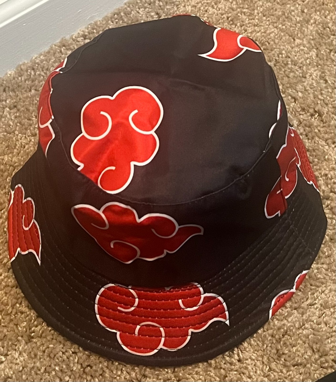 Naruto Akatsuki Inspired Black Bucket Hat Red Cloud Anime Cosplay Streetwear Sun