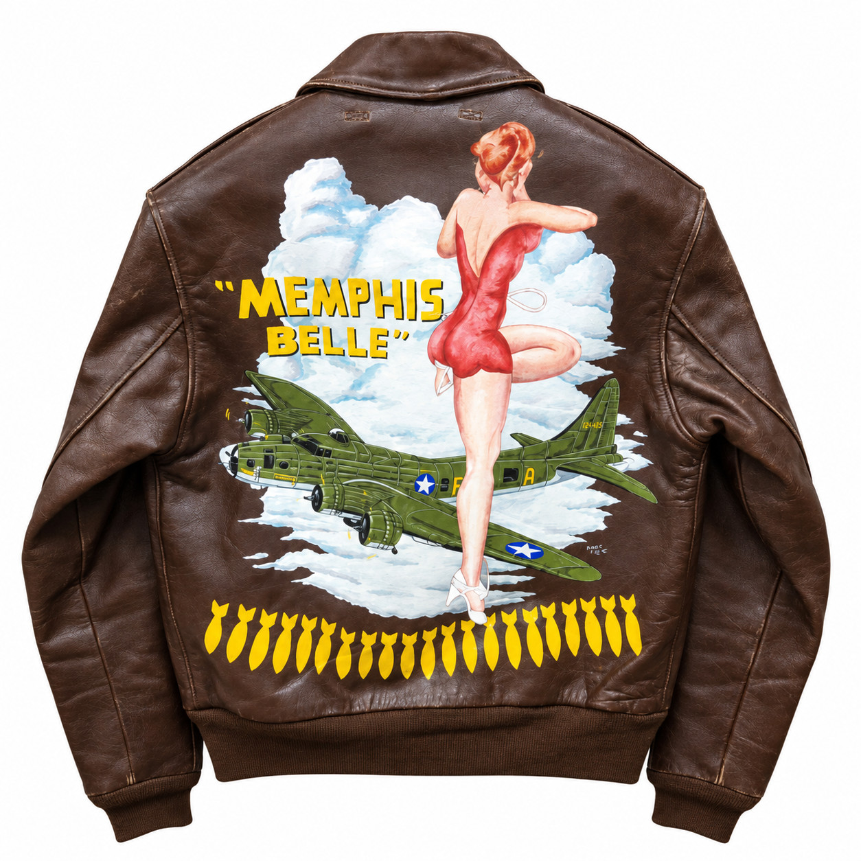 Memphis Belle WWII B-17 A-2 Genuine Leather Bomber Jacket Custom Made  Name Tag
