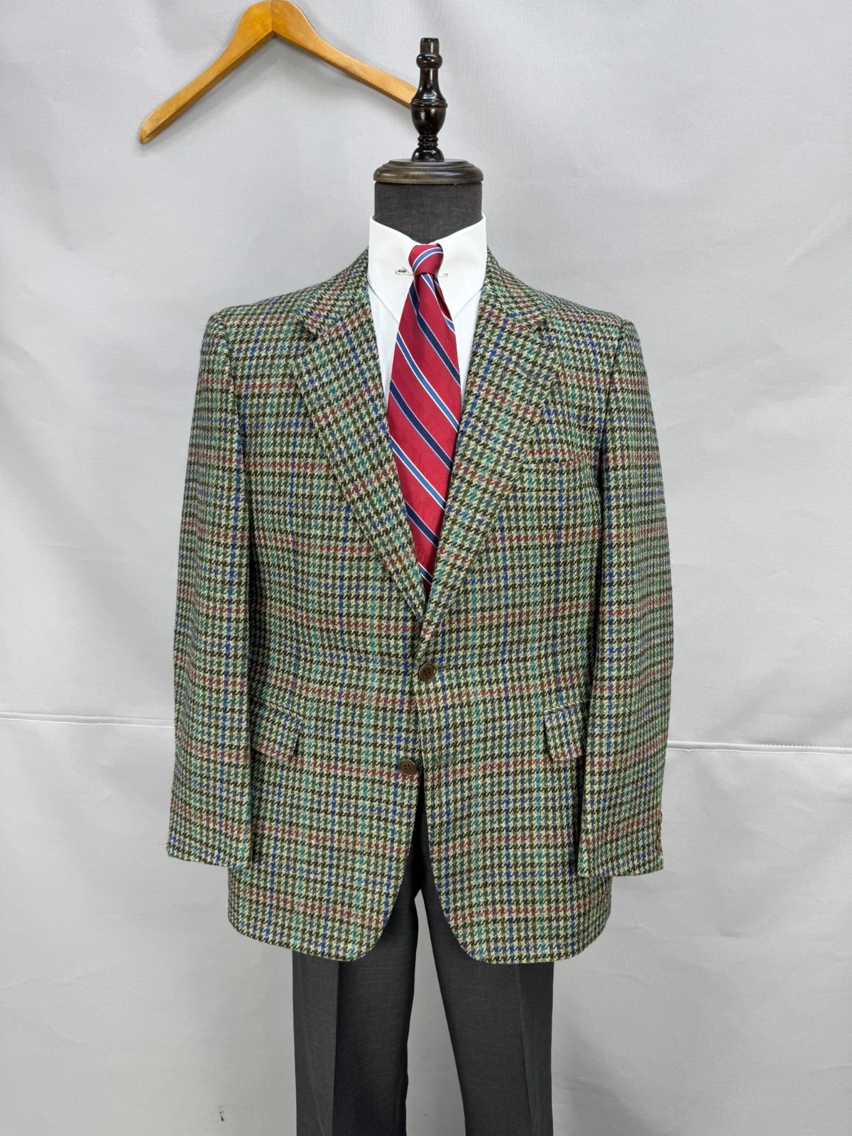 Vintage Men Sport Coat 100% Pure Wool Houndstooth Classic 2 Button Jacket US 40S