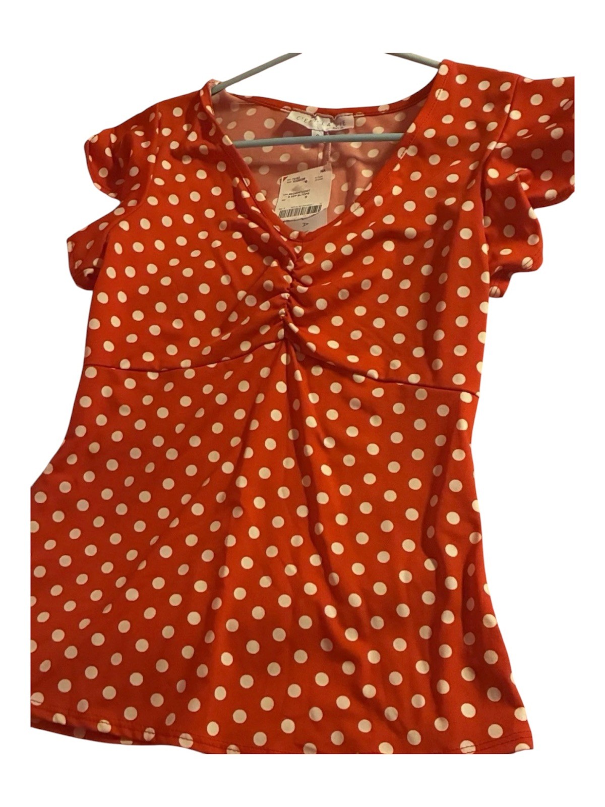 NWT Cest La Vie Red Pokadot Gathered Chest Shirt/Top Sz Small