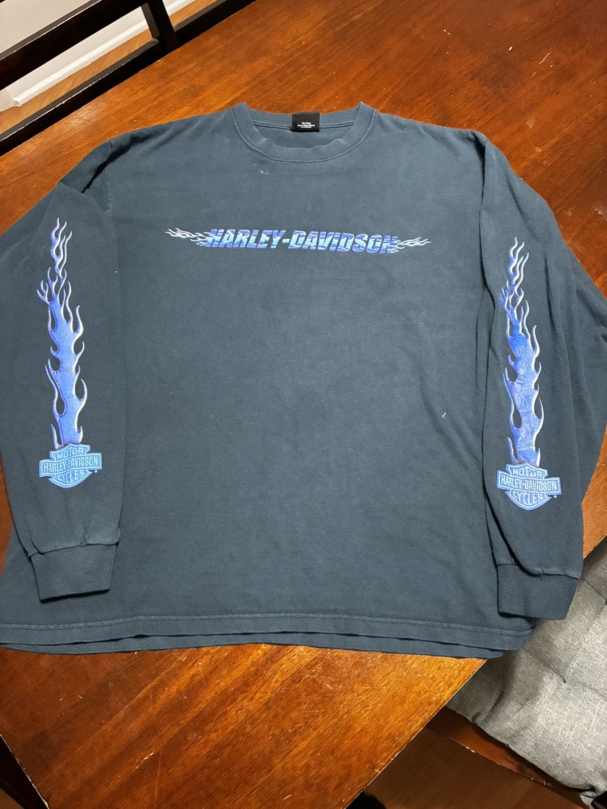  2000s Harley Davidson Blue Flame Long Sleeve Faded Shirt Nashville,TN Size XL?