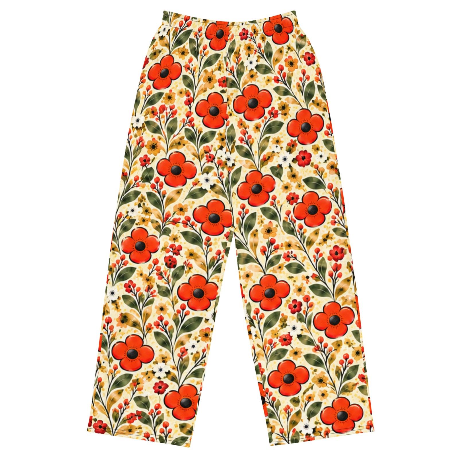 Retro Poppy Wildflower Wide Leg Pants Adult Botanical Floral Lounge Pants