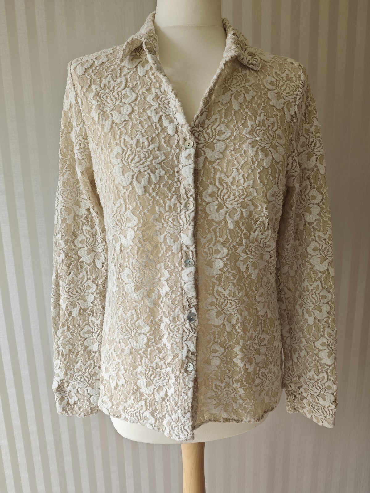 Vintage Artigiano Cream And White Lace Blouse With Cami 2 Piece Set Size M