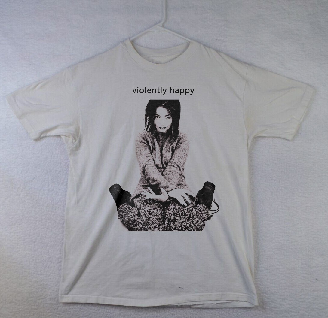 Björk Violently Happy Debut Era 90s Art Pop White Graphic T-Shirt