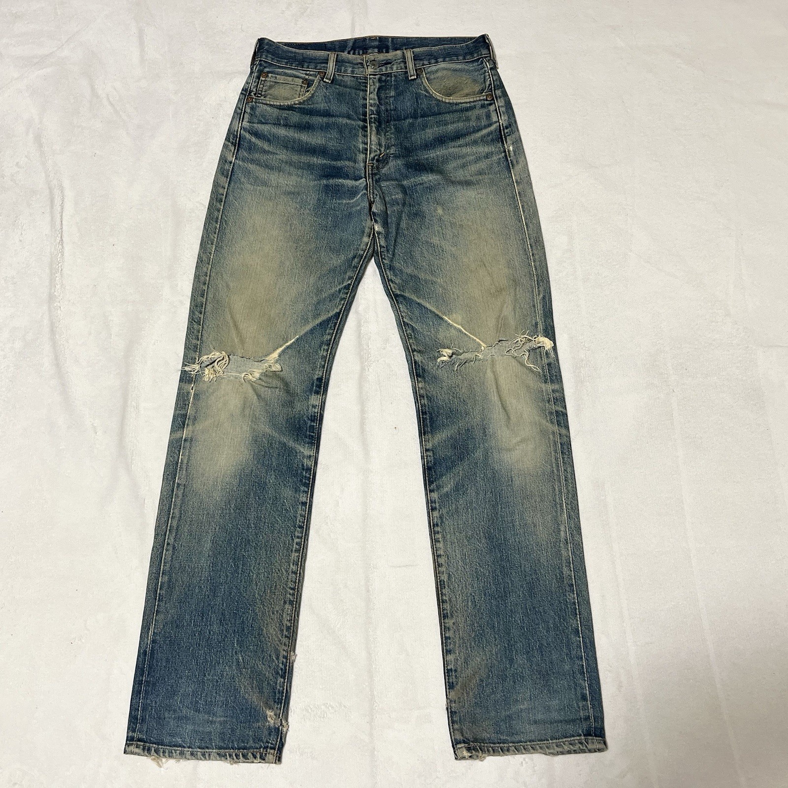 VTG 90s Levi\'s 502XX Japan Selvedge Big E Denim Jeans W31 L34 Distressed Faded
