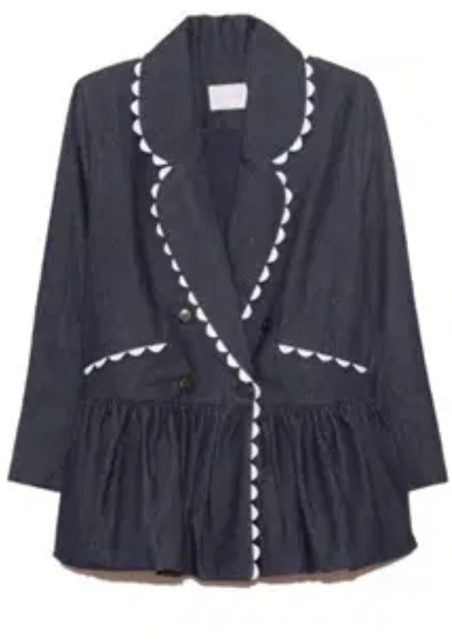 RARE $890 Kika Vargas L Large Blue Denim Dorothy Blazer Jean Jacket Scalloped 