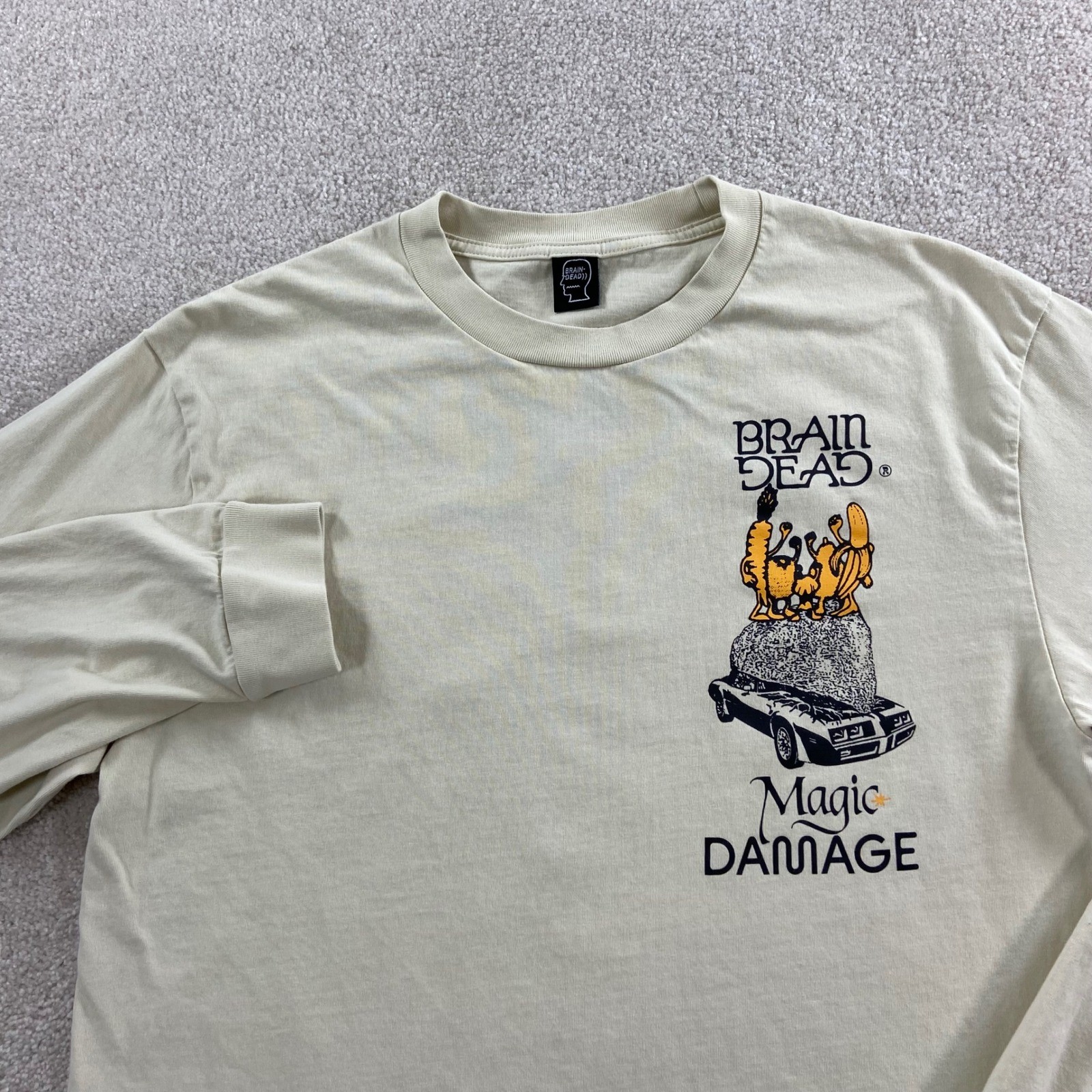 Brain Dead Magic Damage Shirt Mens Small Cream Long Sleeve Graphic Tee
