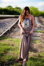 Love Stitch Embroidered Taupe Maxi Dress Tassel Boho NWT Size Medium picture