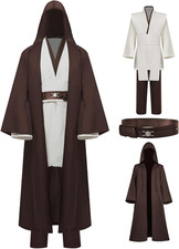 HALLOWEEN Jedi Cosplay Costume White Tunic Hooded Cloak Robe Christmas picture