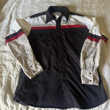 Vintage Wrangler Western Mens Pearl Snap Shirt Colorblock Stripe Cowboy Size L picture