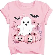 Girls Halloween Shirt Kids Cute Bow Spooky Ghost T-Shirts 3T-10T picture