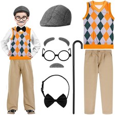 8 Pcs Old Man Costume Kids Grandpa 100 Days Of School Halloween Vest Pants picture