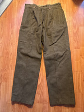 VTG 1950s French Military Heavy Wool Field Trousers Olive Wide Leg 33x30.5 picture