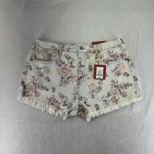 NWT Mossimo High Rise Jean Shorts Floral Pink Cream Distressed Fringe Womens 14 picture