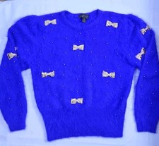 Vintage Classiques Soft Angora Sweater Womens Medium Purple With Sequin Bows EUC picture