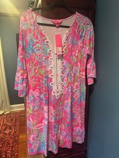Lilly Pulitzer Krysta Tunic Dress Pink Tropical Print Rayon XL New With Tags picture
