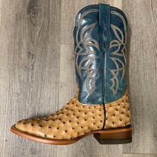 MEN'S BROWN OSTRICH QUILL LEATHER WESTERN RODEO EXOTIC COWBOY SQUARE TOE BOTAS picture