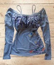 Vintage 00s Y2K Fairy Grunge Off-Shoulder Long Sleeve Top – Embroidered SizeM/L picture