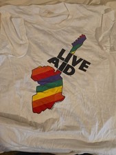 1985 Live Aid Concert Band This Shirt Saves Lives T-Shirt Sz L 2 sided New B1-2 picture