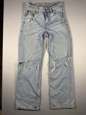 American Eagle Jeans Womens Sz 000 Short Blue Stovepipe Distress Straight Pants  picture