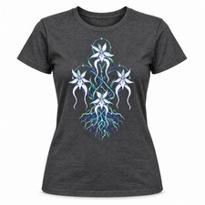 Orchid Flowers Vines Stained Glass Art Nouveau Graphic Womens T-Shirt Gift picture