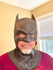 Batman Black Latex Privately Made Cowl Mask with Neck Piece Adult XXL Halloween picture