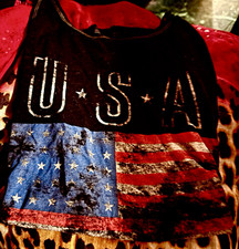 Black USA American Flag Patriotic Graphic Print Cotton Unisex M Crew Neck Tank picture