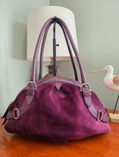 Salvatore Ferragamo Mirtillo Burgundy Suede Calfskin Leather Satchel Bag picture