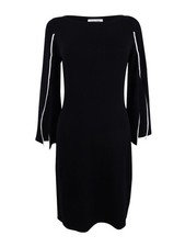 Calvin Klein Women's Piped Split-Sleeve Sweater Dress (S, Black/Cream) picture