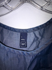 Gap Women's Blue Chambray Cotton Ruffle Short Sleeve Round Neck Blouse M picture