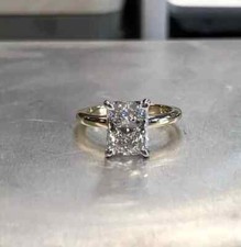 2Ct Lab Created Diamond Solitaire Engagement Ring 14K Yellow Gold Plated Silver picture