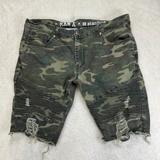 Vintage Raw X Moto Shorts Mens 36 Standard Green Camouflage Distressed 5-Pocket picture