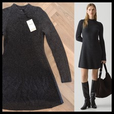 NWT $445 THEORY New Season Long Sleeve Sweater Dress Wool Cashmere Knit Gray Med picture