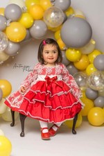 Sonata Handmade Spanish Girls Dress 4-5 Long Sleeve Lace Teal Poly Linen blend picture