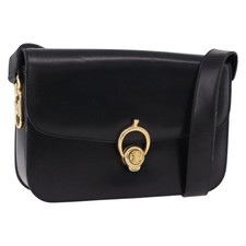 CELINE Shoulder Bag Leather Black Gold Auth 193103 picture