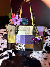 Vintage 2005 Coach Signature Patchwork Tote Bag – Purple, Gold & Leopard Print picture