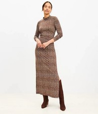 Ann Taylor LOFT Houndstooth Mock Neck Midi Dress Small New picture