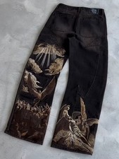 Vescartes jeans embroidered denim pants fallen angel embroidered pants picture