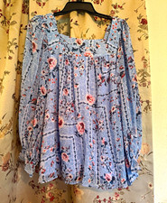 LC Lauren Conrad Floral Smocked Square Neck Long Sleeve Blouse 2XL picture