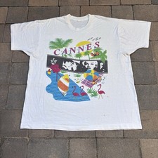Vintage 1987 Original Festival Du Film Cannes White Graphic T-Shirt Tee Size XL picture
