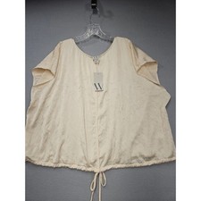 Worthington Womens 2X Cream Textured Drawstring Hem Blouse Short Sleeve New picture