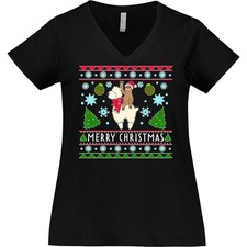 Inktastic Merry Christmas Sloth And Llama Ugly Sweater Women's Plus Size V-Neck picture