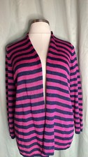 NWT TALBOTS Open Front Linen Cardigan Pink and Blue Stripes picture