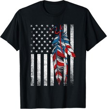 American Flag Native Feather Pride Month Indigenous T-Shirt picture