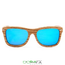GloFX Zebra Wood Sunglasses – Polarized Blue Mirror Real Wood 100% Polarization picture