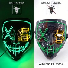 Halloween Neon LED Light Grow in the Dark Horror Mask Full Face PVC - Green picture
