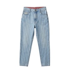 Vintage Bongo High Rise Jeans Striped Pattern Blue/White Size 9 Cropped picture