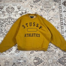 Stussy Athletics Logo Crewneck Sweatshirt Mustard Yellow Black Arch Size S picture