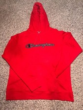 Vintage Style Champion Red Script Logo Hoodie L picture